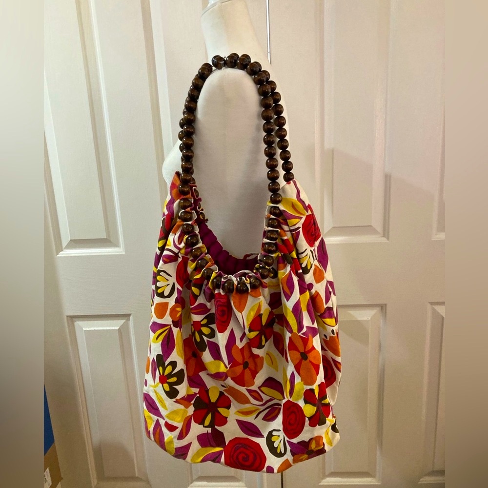 Floral Beaded Handle beach Bag